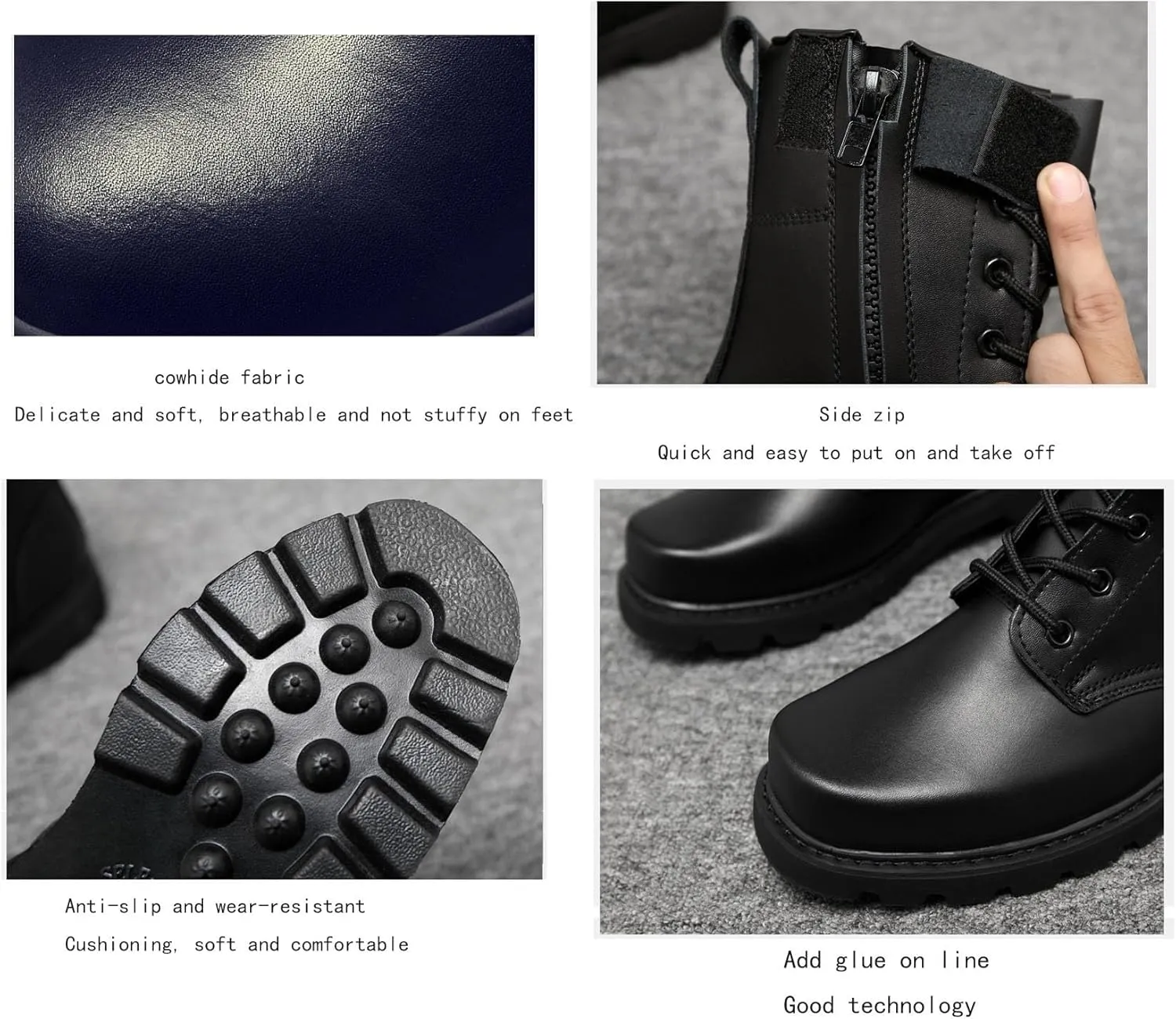Waterproof Safety Work Boots Men's, Men Breathable High Top Non-slip Side Zip Safety Construction Work Steel Toe Shoes, Lace up Puncture Proof Steel Toe Boots, for Industrial