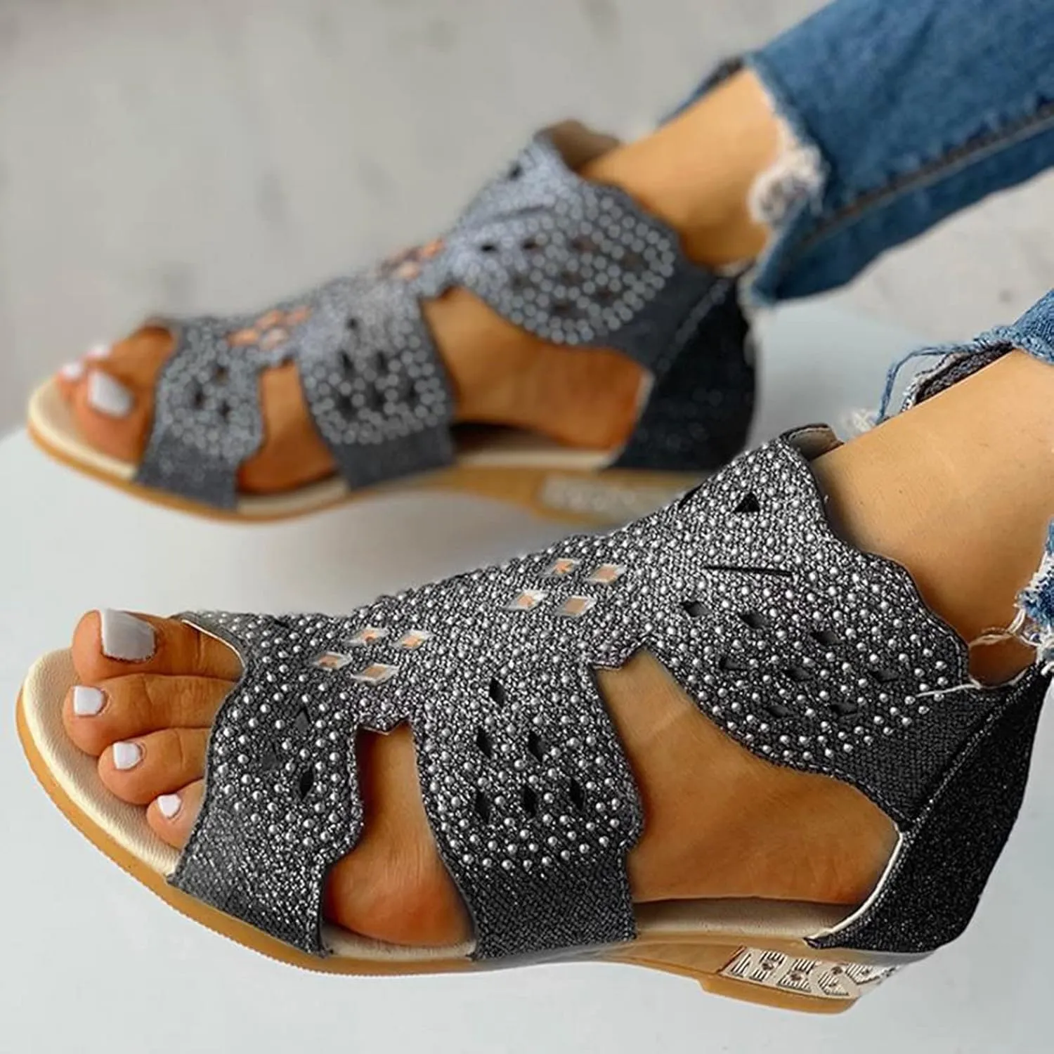 Wedge Sandals for Women Dressy Summer,Women Open Toe Sandal Hollow Out Gladiator Sandals High Top Ankle Zipper