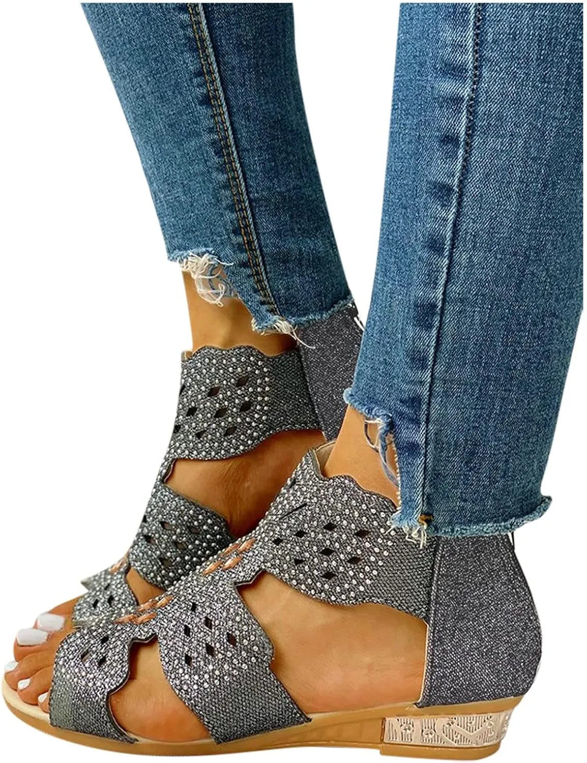 Wedge Sandals for Women Dressy Summer,Women Open Toe Sandal Hollow Out Gladiator Sandals High Top Ankle Zipper