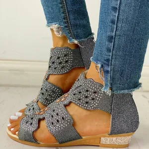 Wedge Sandals for Women Dressy Summer,Women Open Toe Sandal Hollow Out Gladiator Sandals High Top Ankle Zipper