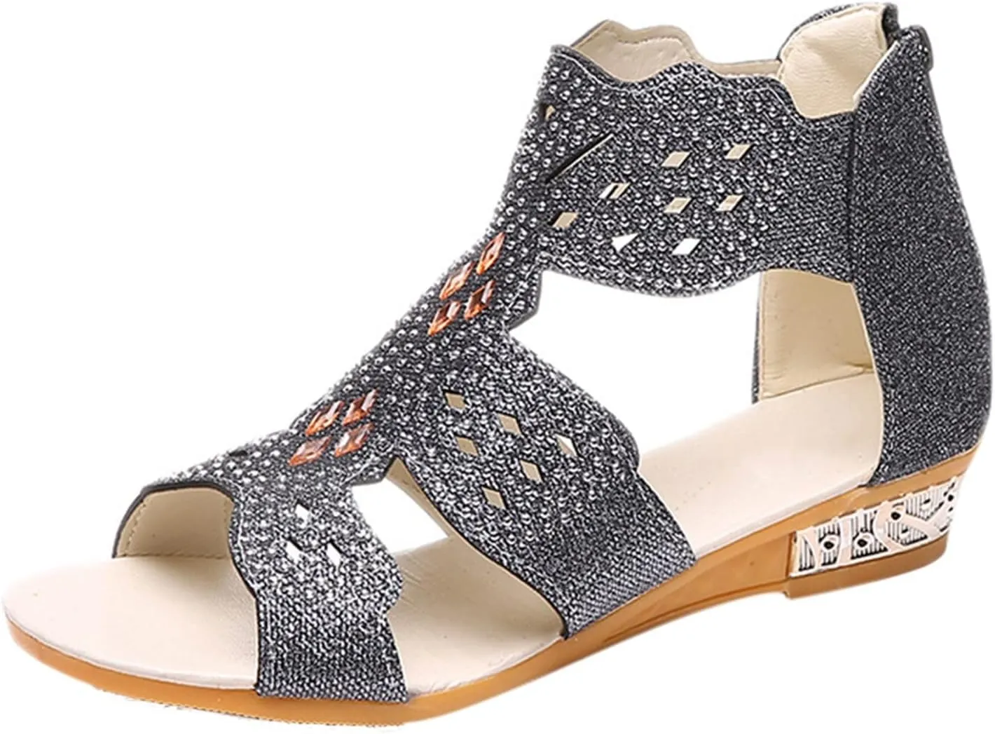 Wedge Sandals for Women Dressy Summer,Women Open Toe Sandal Hollow Out Gladiator Sandals High Top Ankle Zipper