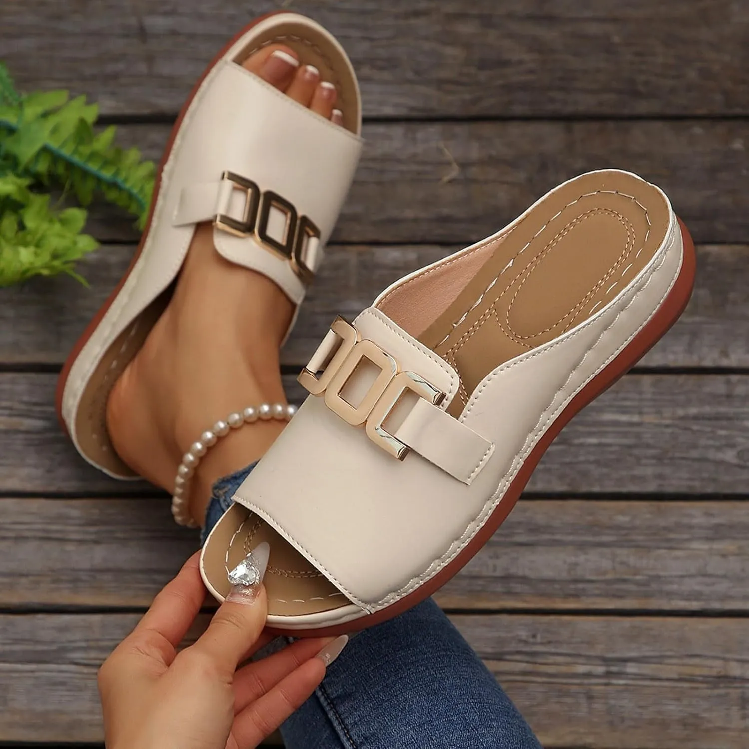 Wedge Sandals for Women Orthotic Comfort Sandals Bohemian Buckle Arch Support Slides Casual Open Toe Slippers