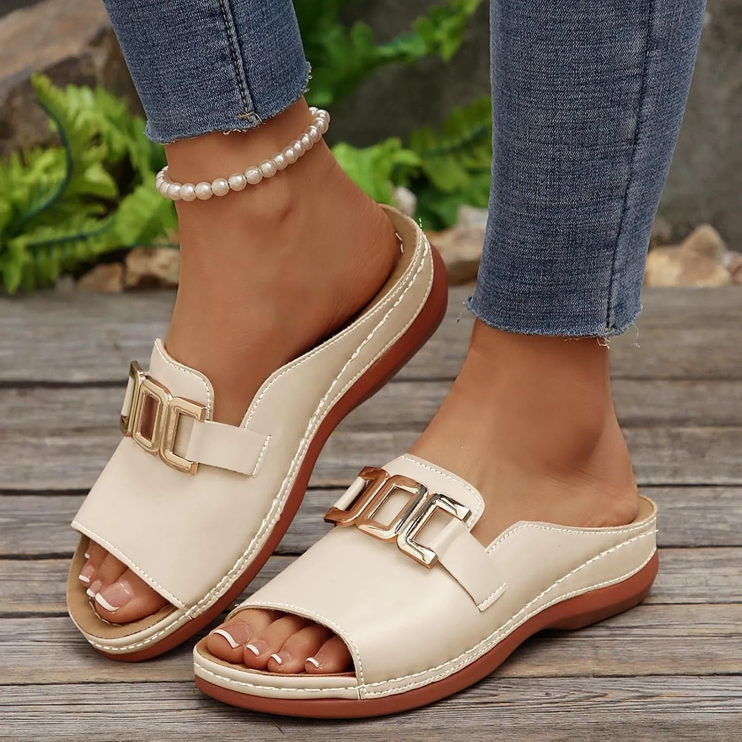 Wedge Sandals for Women Orthotic Comfort Sandals Bohemian Buckle Arch Support Slides Casual Open Toe Slippers