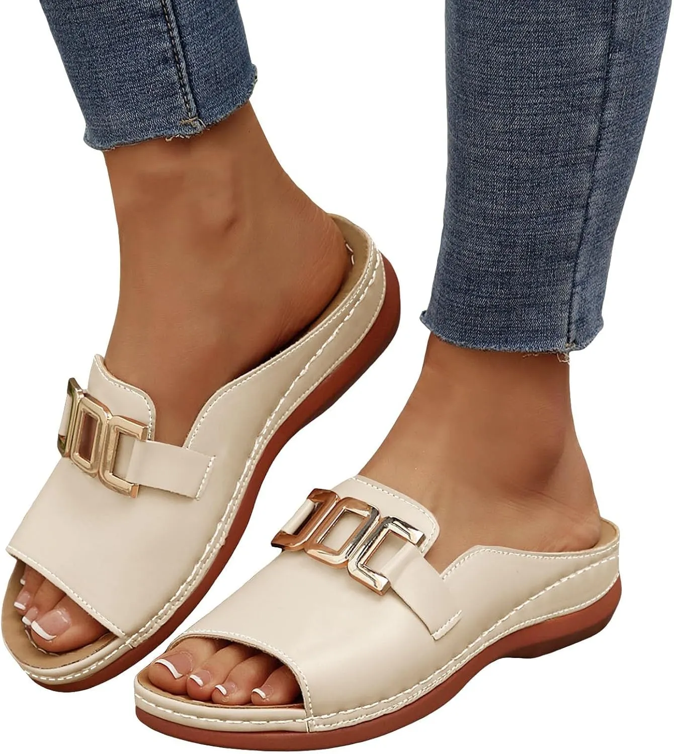 Wedge Sandals for Women Orthotic Comfort Sandals Bohemian Buckle Arch Support Slides Casual Open Toe Slippers