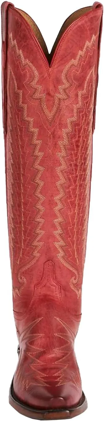 Western Boots Women, Knee High Cowboy Boots for Women Wide Calf Pointed Toe and Low Chunky Heel Cowgirl Boot with Classic Embroidered