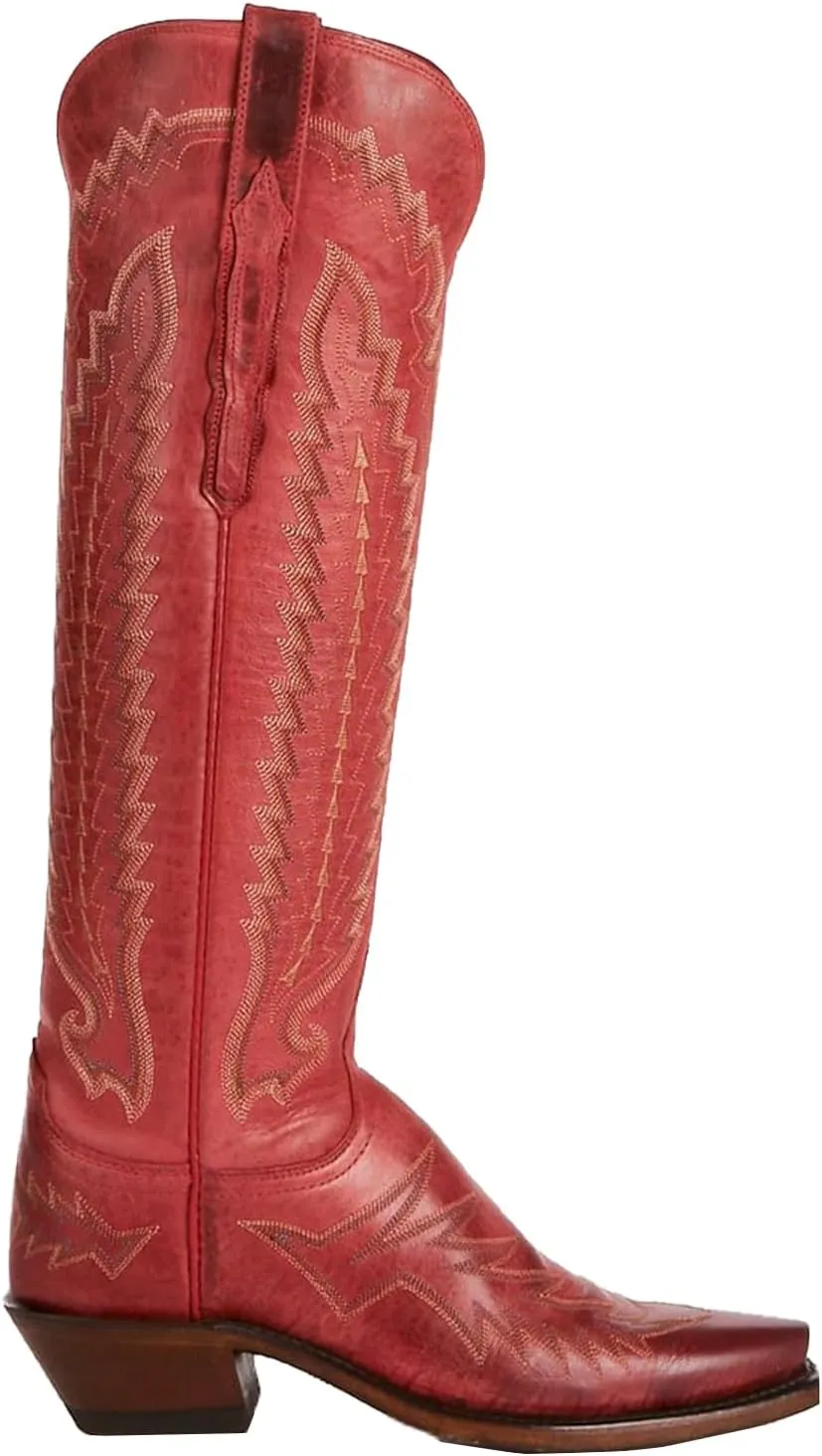 Western Boots Women, Knee High Cowboy Boots for Women Wide Calf Pointed Toe and Low Chunky Heel Cowgirl Boot with Classic Embroidered