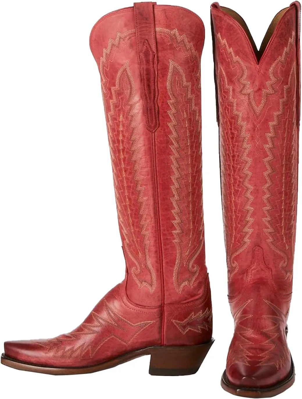 Western Boots Women, Knee High Cowboy Boots for Women Wide Calf Pointed Toe and Low Chunky Heel Cowgirl Boot with Classic Embroidered
