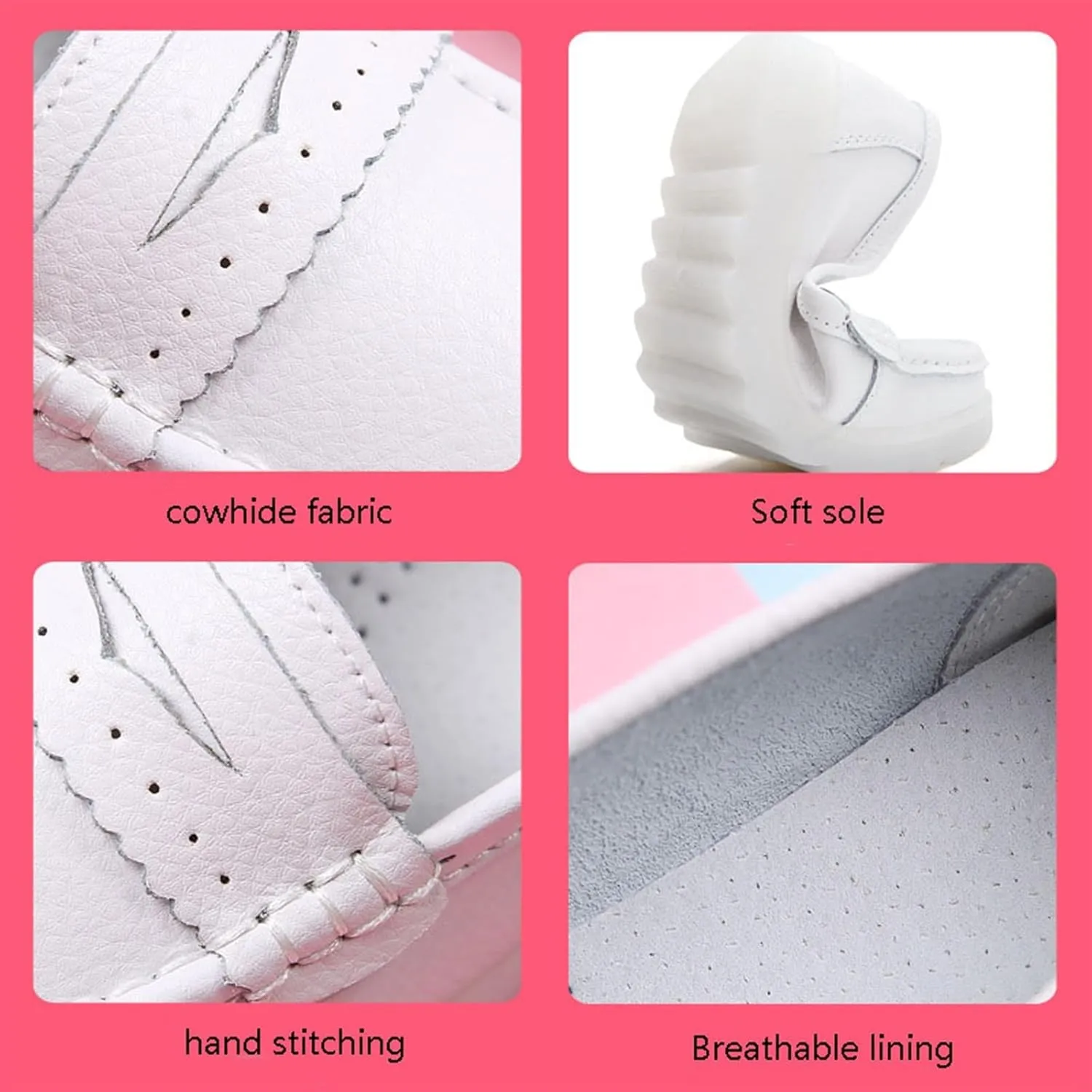 White Women's Nursing Shoes, Womens Comfortable Slip-on Breathable Round Toe Nursing Shoes, Casual Non-Slip Leather Wide Fit Air Cushion Orthopedic Shoes, for Medical Workers
