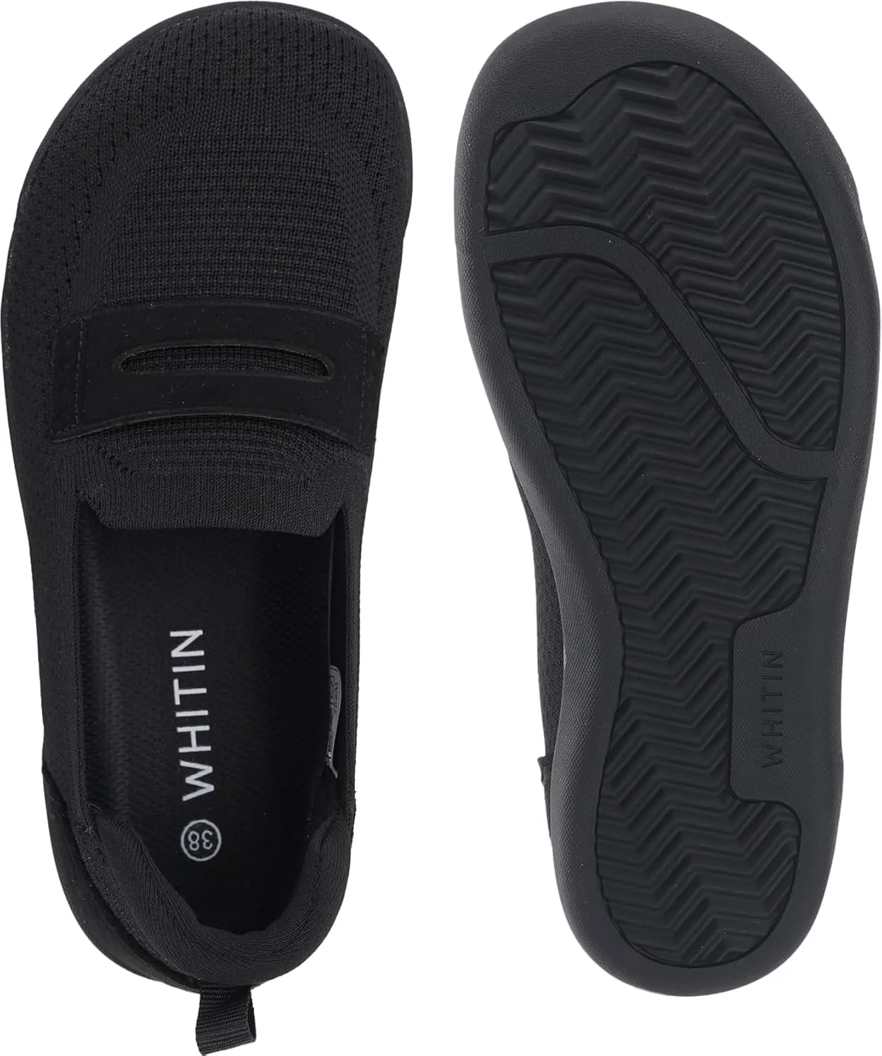 WHITIN Women's Round Toe Slip On Penny Loafers | Wide Width Barefoot Flats with Breathable Knit