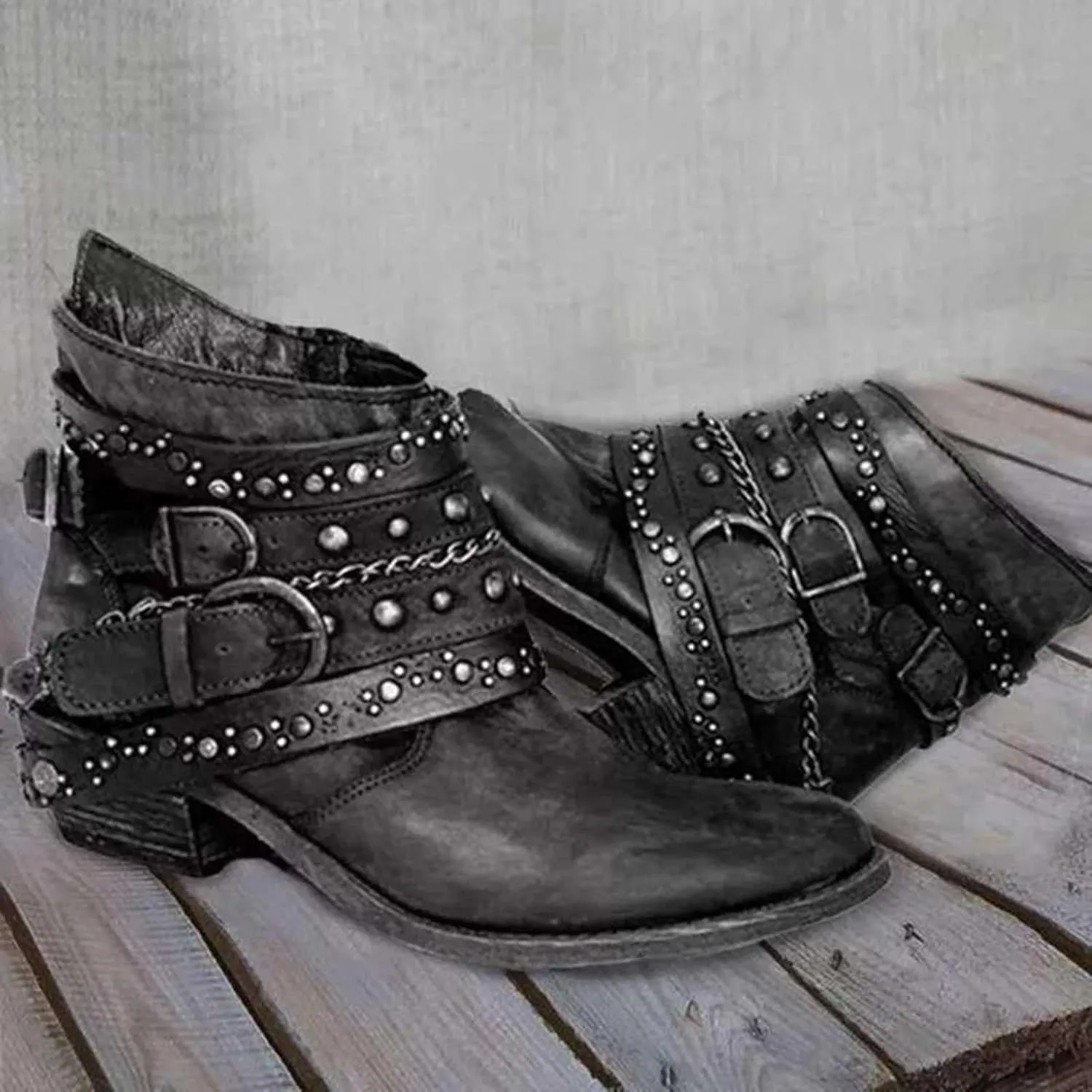 Winter Boots for Women Ankle Black Flat Booties Boho Boots for Women Womens Work Boot Solid Color Comfy Casual Lug Sole Low Heel Chelsea Fashion