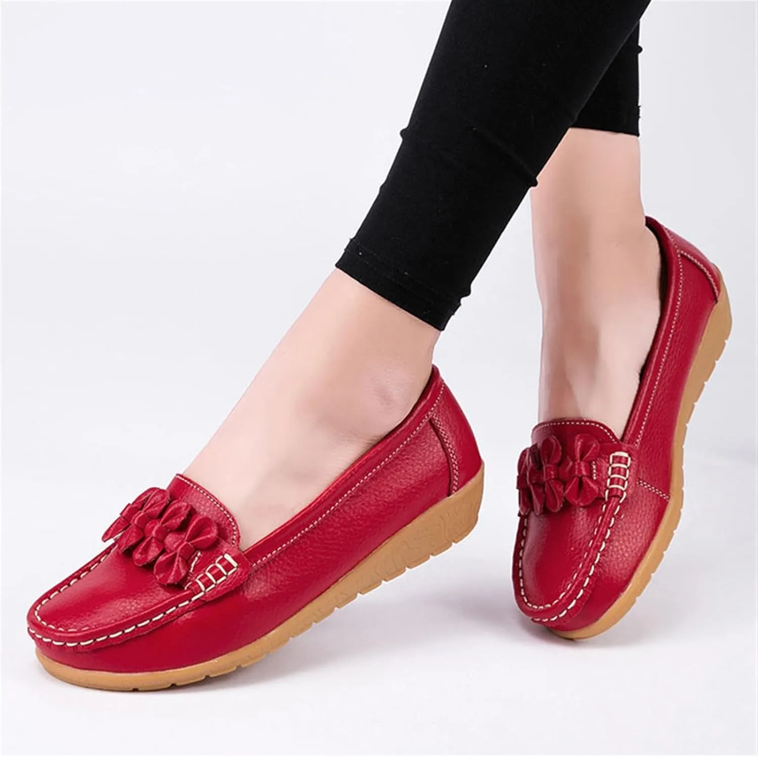 Women Nurse Sneakers, Comfortable Slip Resistant Breathable Bow Orthopedic Working Nursing Shoes, Casual Leather Loafers with Arch Support, Ideal for Nurse Healthcare Crews