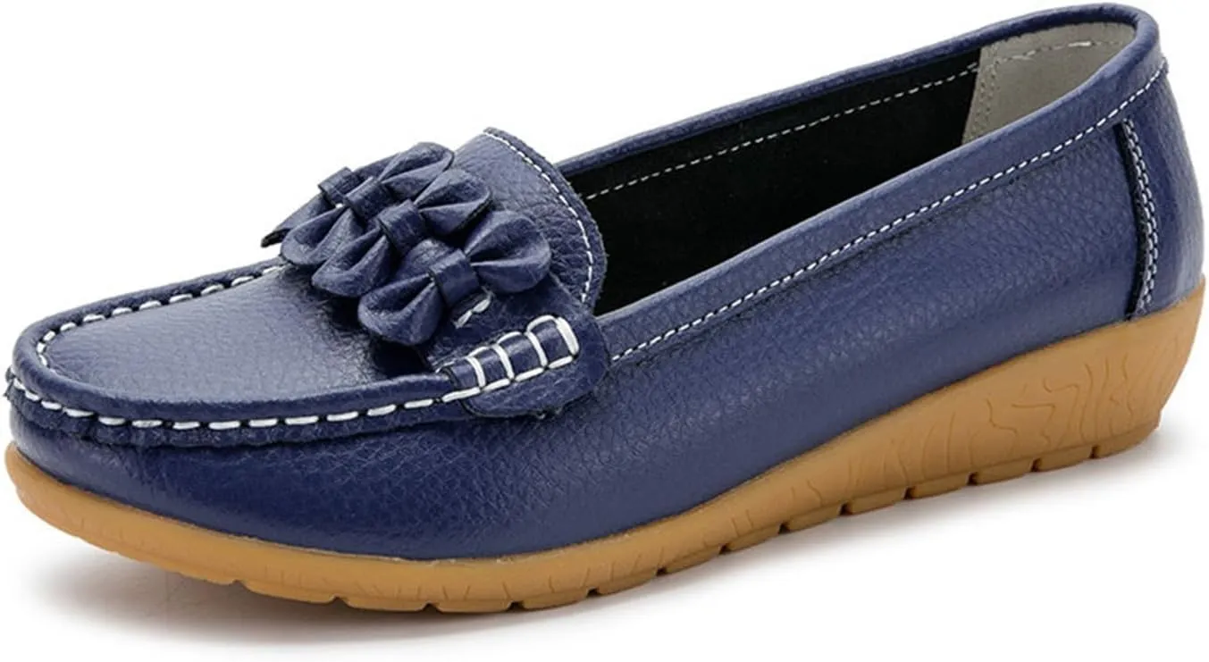 Women Nurse Sneakers, Comfortable Slip Resistant Breathable Bow Orthopedic Working Nursing Shoes, Casual Leather Loafers with Arch Support, Ideal for Nurse Healthcare Crews