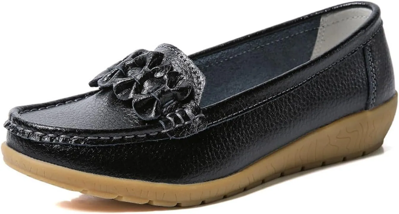 Women Nurse Sneakers, Comfortable Slip Resistant Breathable Bow Orthopedic Working Nursing Shoes, Casual Leather Loafers with Arch Support, Ideal for Nurse Healthcare Crews