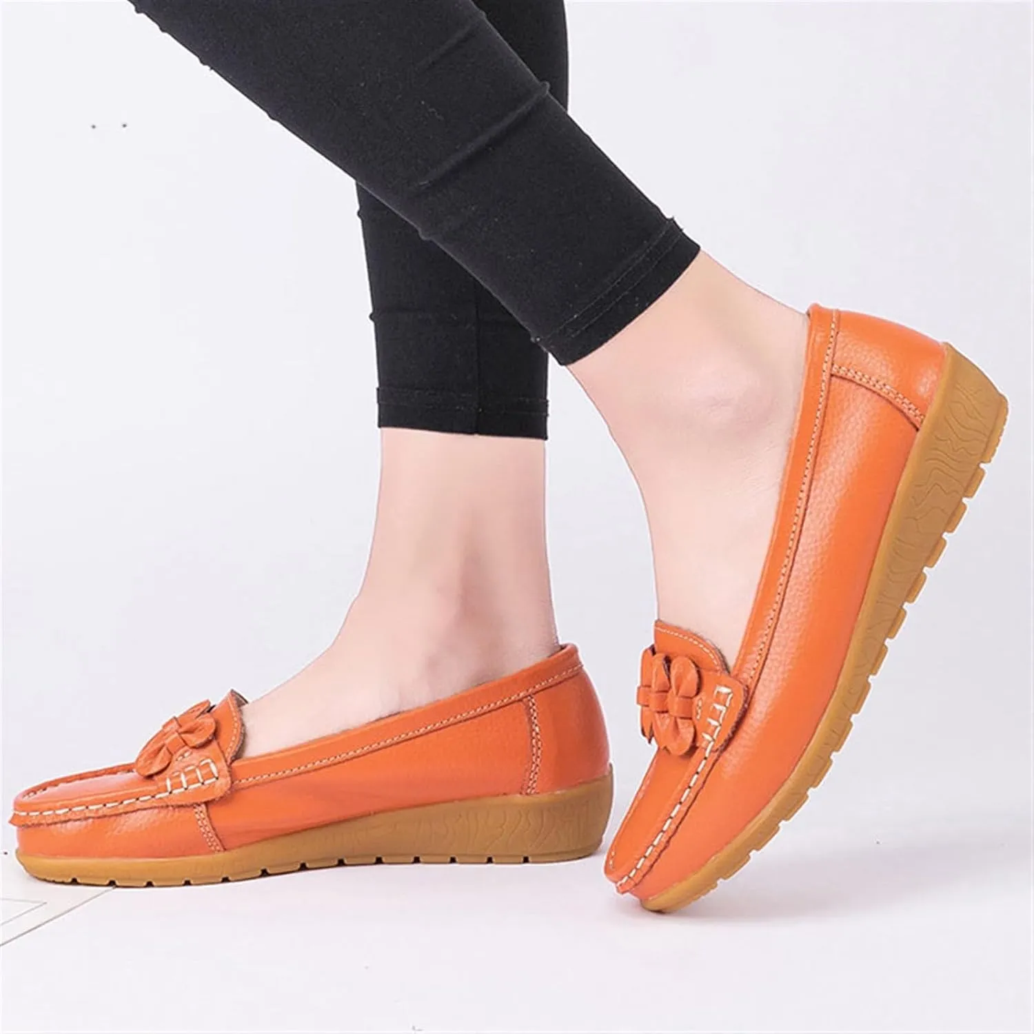 Women Nurse Sneakers, Comfortable Slip Resistant Breathable Bow Orthopedic Working Nursing Shoes, Casual Leather Loafers with Arch Support, Ideal for Nurse Healthcare Crews