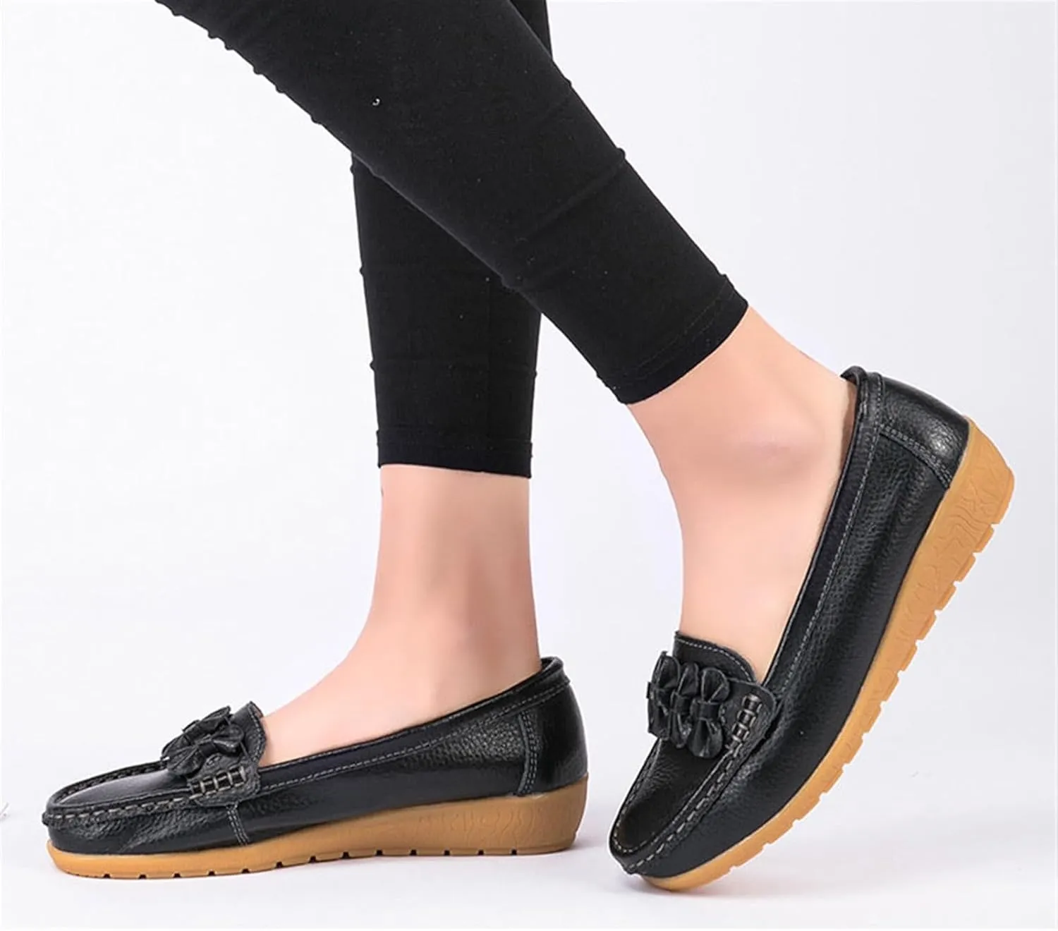 Women Nurse Sneakers, Comfortable Slip Resistant Breathable Bow Orthopedic Working Nursing Shoes, Casual Leather Loafers with Arch Support, Ideal for Nurse Healthcare Crews