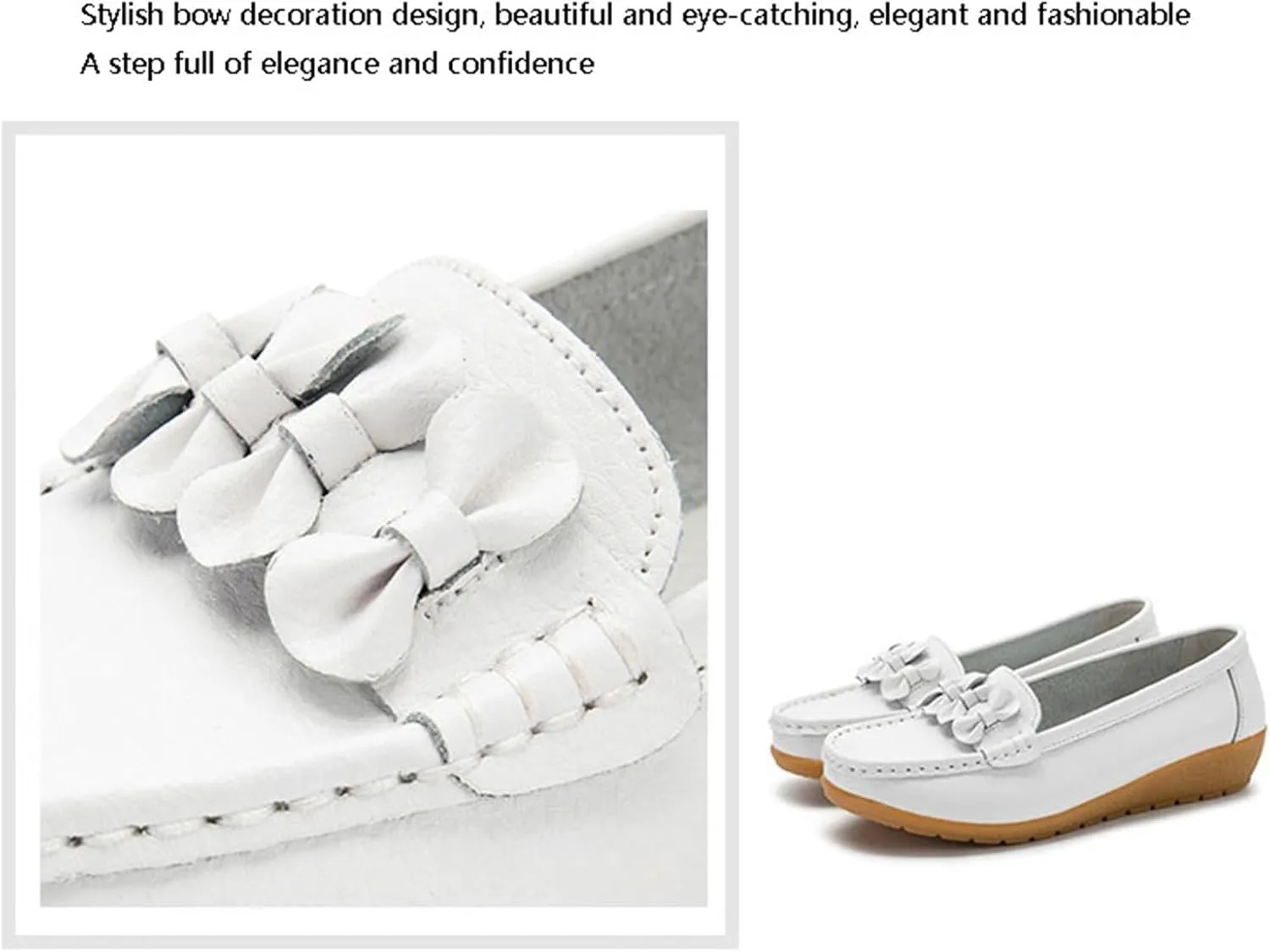 Women Nurse Sneakers, Comfortable Slip Resistant Breathable Bow Orthopedic Working Nursing Shoes, Casual Leather Loafers with Arch Support, Ideal for Nurse Healthcare Crews