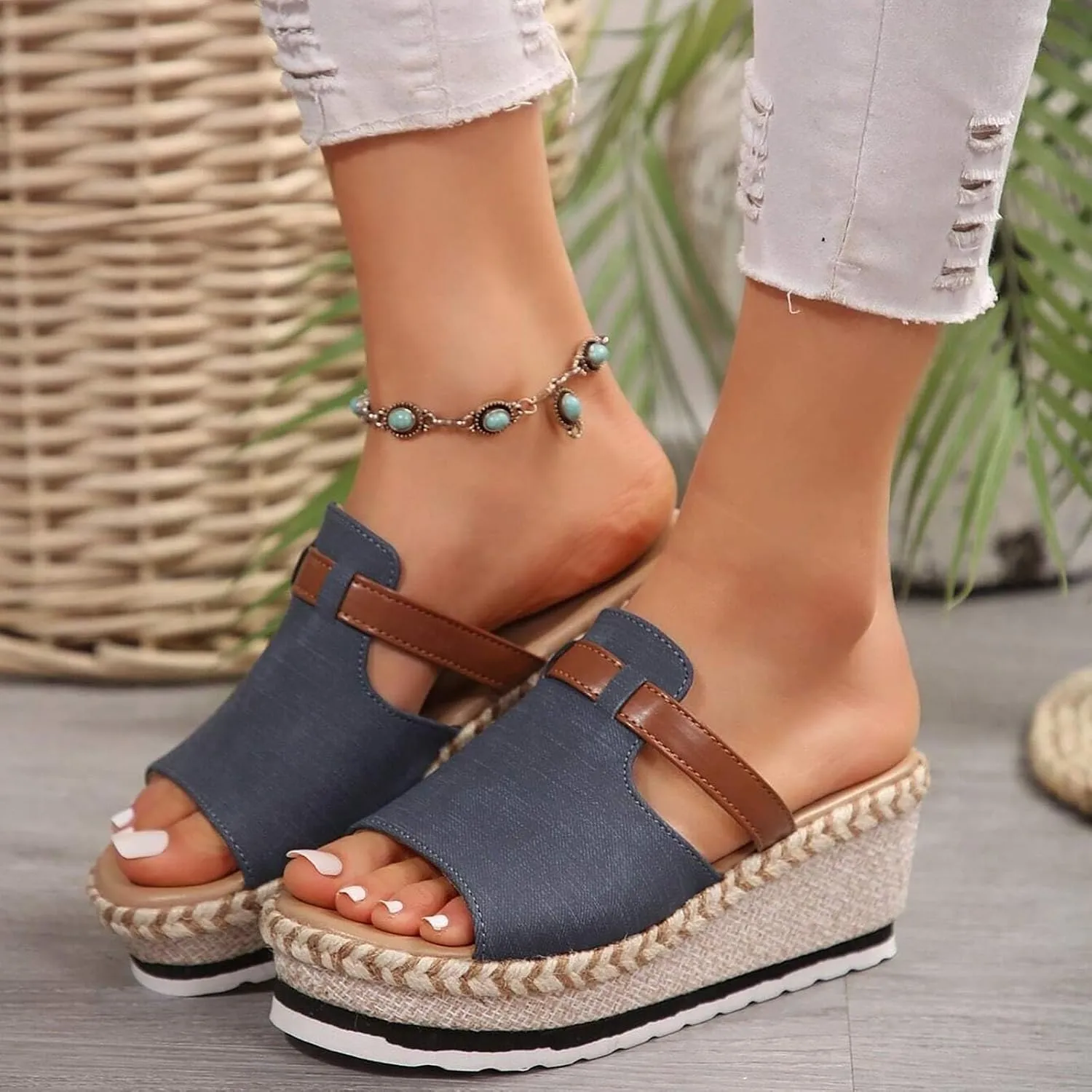 Women Orthopedic Platform Wedge Sandals Summer Dressy Open Toe Sandals Casual Slip on Beach Boho Outdoor Shoes
