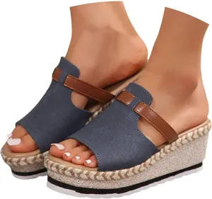 Women Orthopedic Platform Wedge Sandals Summer Dressy Open Toe Sandals Casual Slip on Beach Boho Outdoor Shoes
