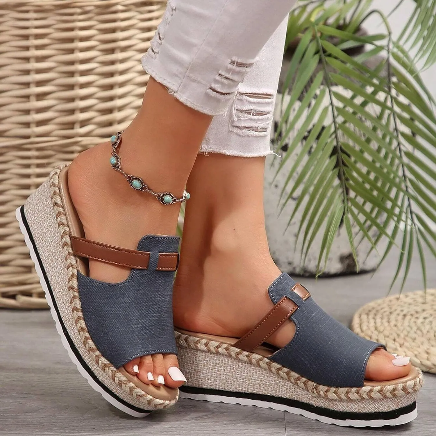 Women Orthopedic Platform Wedge Sandals Summer Dressy Open Toe Sandals Casual Slip on Beach Boho Outdoor Shoes