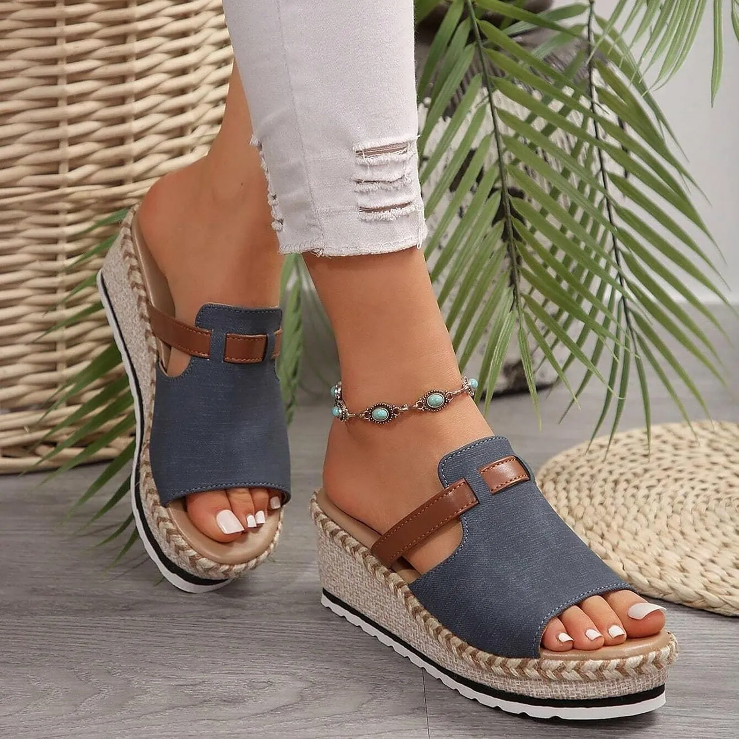 Women Orthopedic Platform Wedge Sandals Summer Dressy Open Toe Sandals Casual Slip on Beach Boho Outdoor Shoes