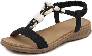 Women Sandals Arch Support Sandals Bohemian Braided Flat Sandals Comfort Walking Beach Shoes Summer Beach Sandal