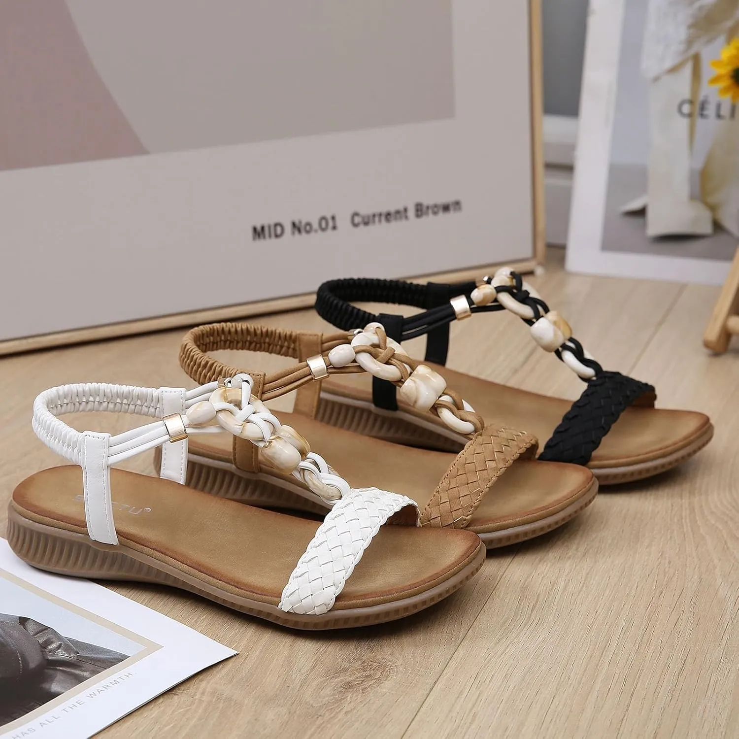 Women Sandals Arch Support Sandals Bohemian Braided Flat Sandals Comfort Walking Beach Shoes Summer Beach Sandal