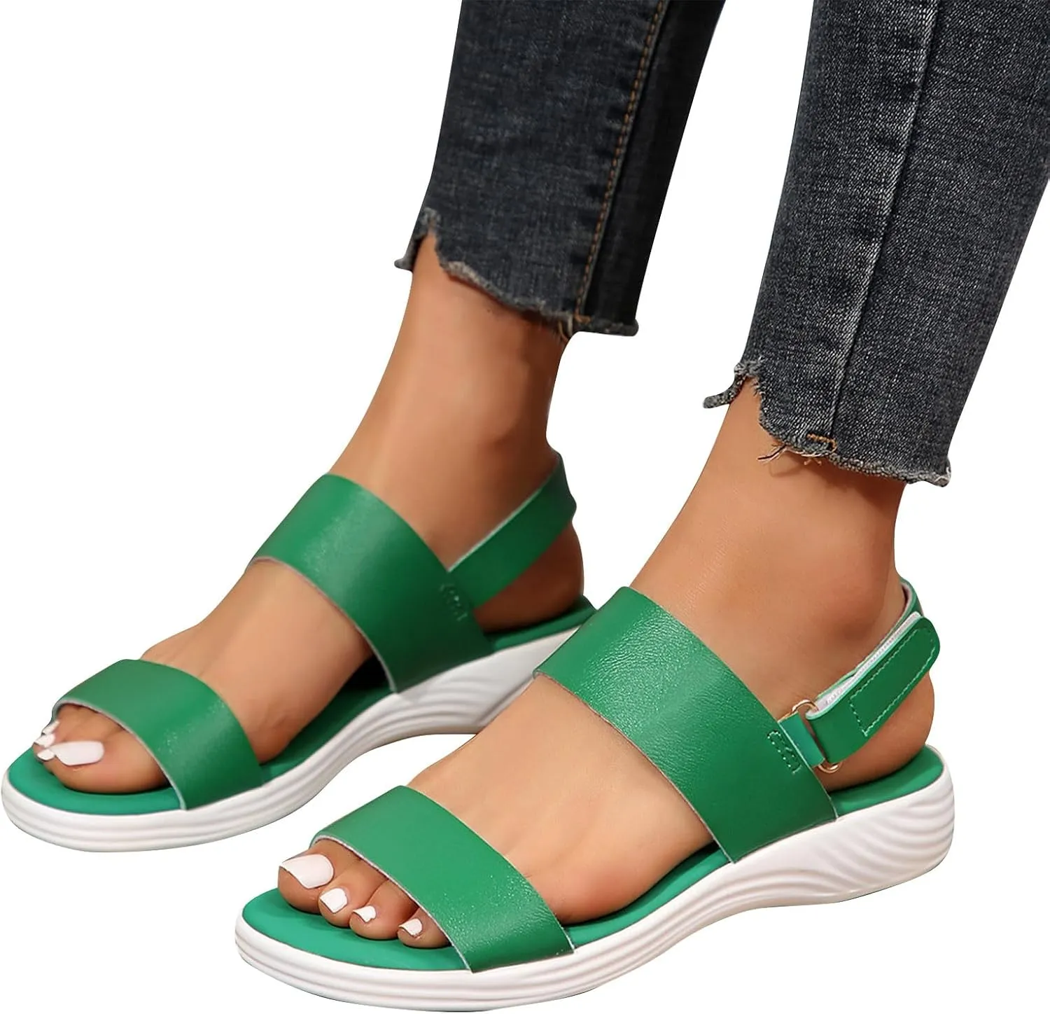 Women Solid Thick Strappy Sandals Hook and Loop Casual Summer Shoe Orthopedic Spring Comfy Sandal Arch Support Shoes