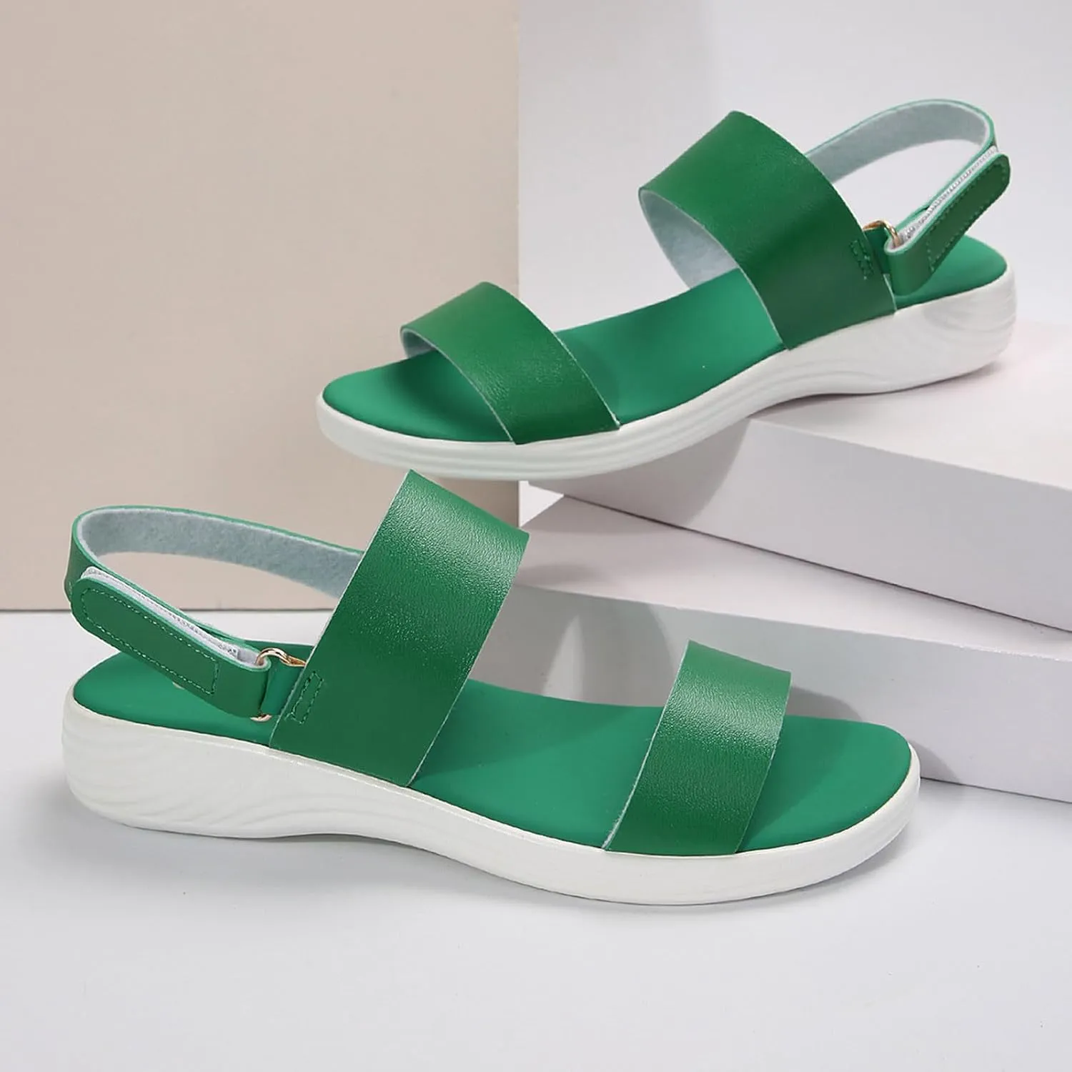 Women Solid Thick Strappy Sandals Hook and Loop Casual Summer Shoe Orthopedic Spring Comfy Sandal Arch Support Shoes