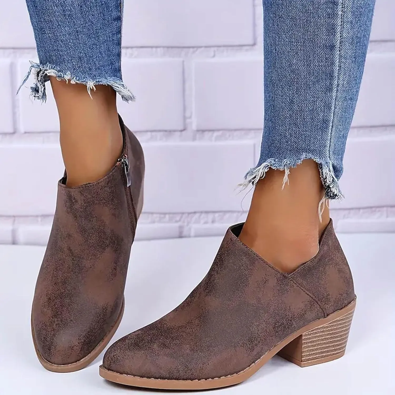 Women's Ankle Boot Fashion Boots Low Heels Riding Boots for Women Soft Leather for Comfortable Interior Fit Boots