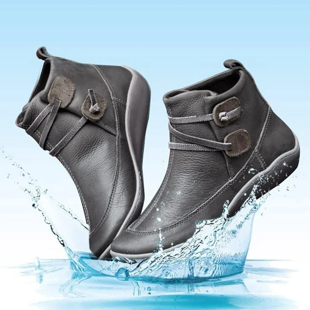 Women's Ankle Booties Fashion Arch Support Flat Heel Boots Vintage Leather Side Zip up Booties with Fall Winter