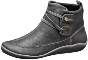 Women's Ankle Booties Fashion Arch Support Flat Heel Boots Vintage Leather Side Zip up Booties with Fall Winter