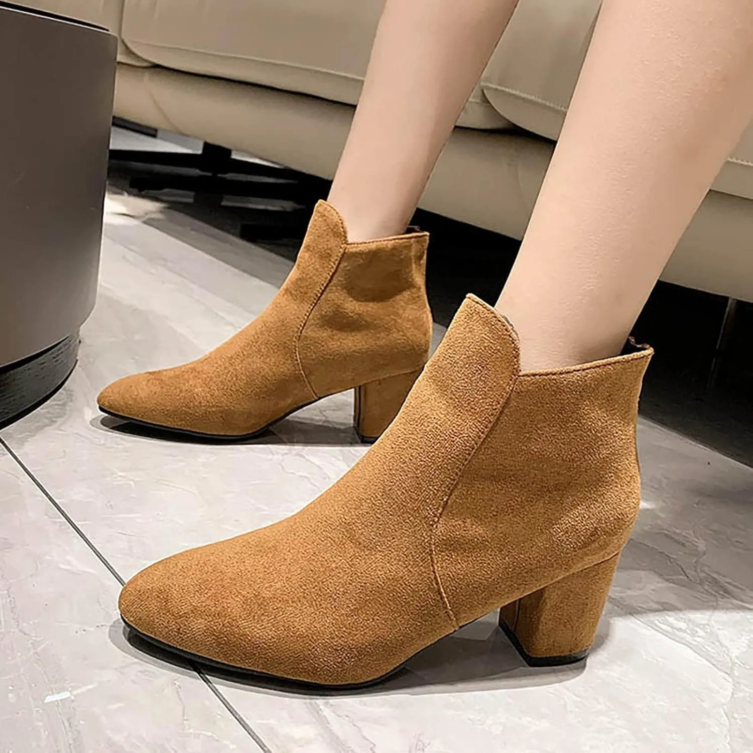 Women's Ankle Boots & Booties Black Dress Booties for Women Womens Work Boots Black Boot Heels for Women Keep Warm Flat Bottom Slip on Pointed Toe Leather Casual
