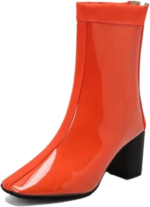Women's Ankle Boots Block Heels Rain Boot Patent Pink Party Shoes Large