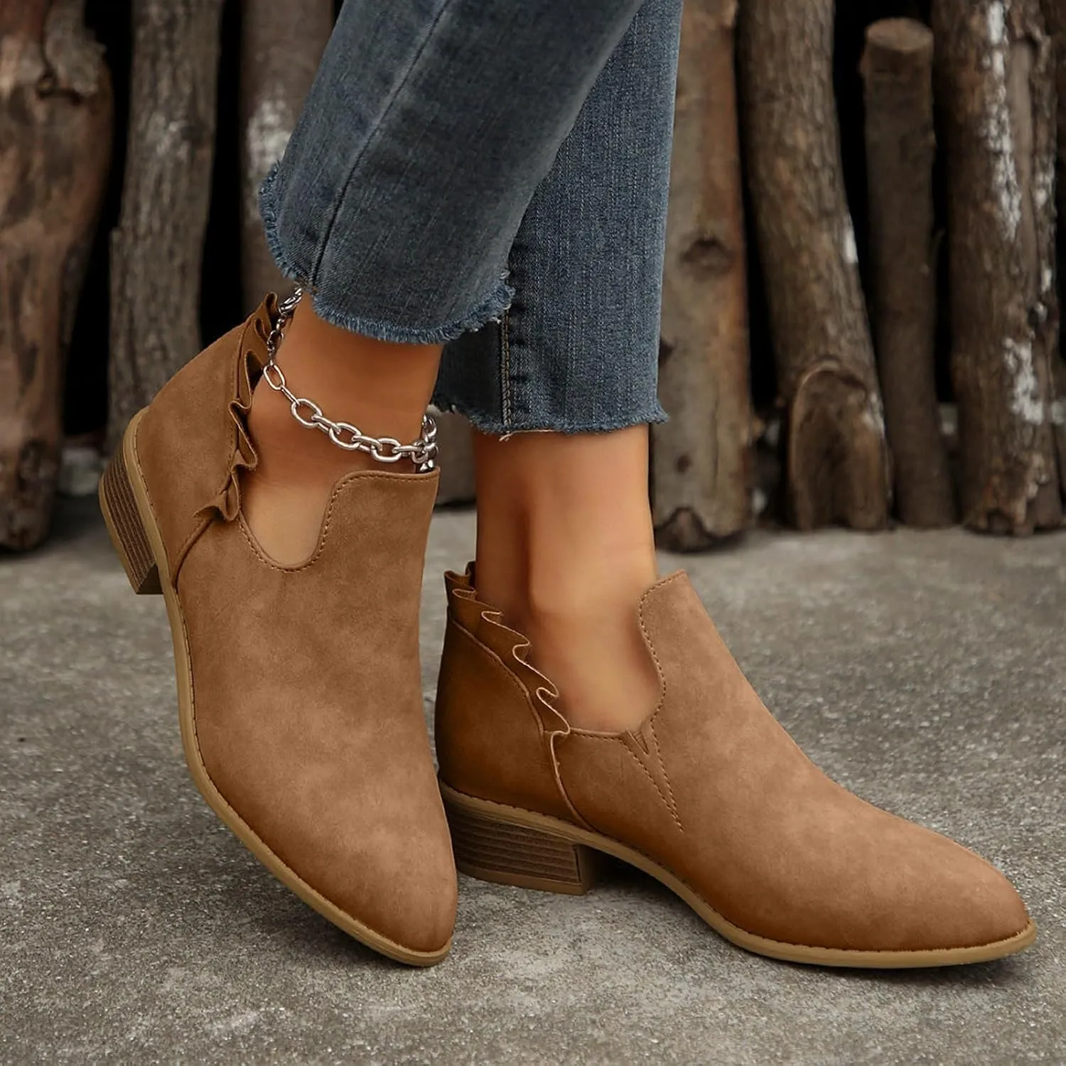 Womens Ankle Boots Low Heel Chelsea Boots Women Women's Ankle Boot Pointed Toe Pull on Fashion Riding Boots For Women