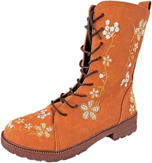 Womens Ankle Boots Western Boots Women Ladies Fashion Embroidered Mid Boots Women's Casual Chunky Heels Women's Boots