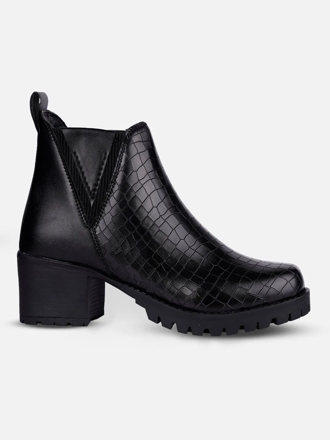 Women's Black Casual Boots (IU5004)