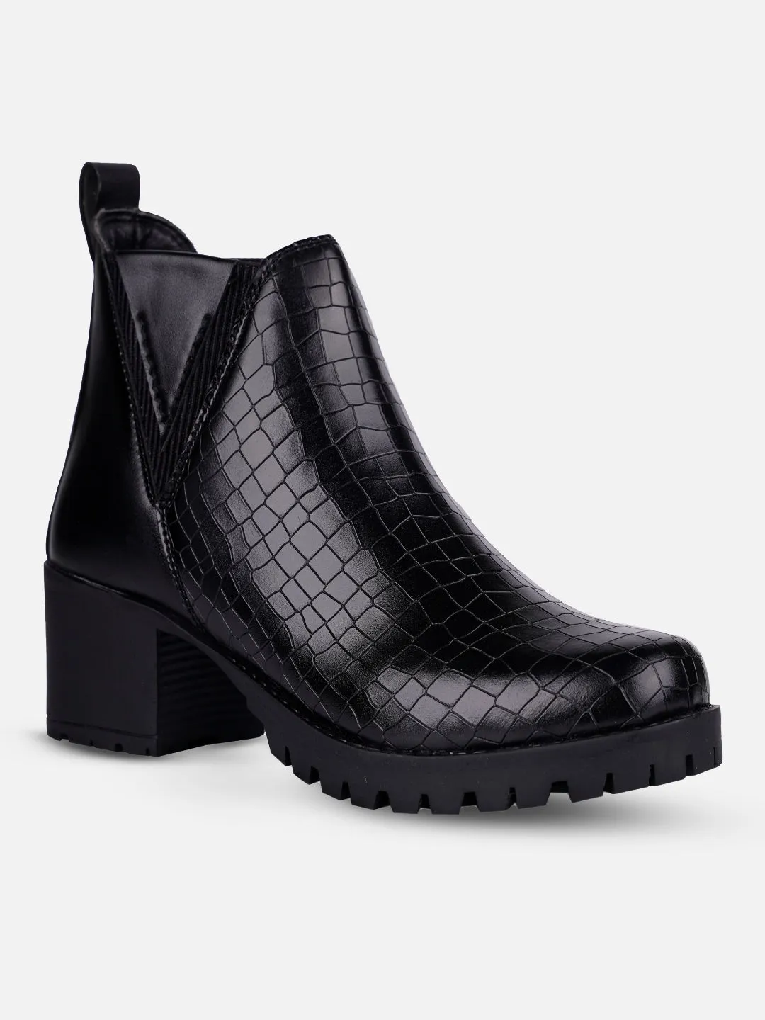 Women's Black Casual Boots (IU5004)
