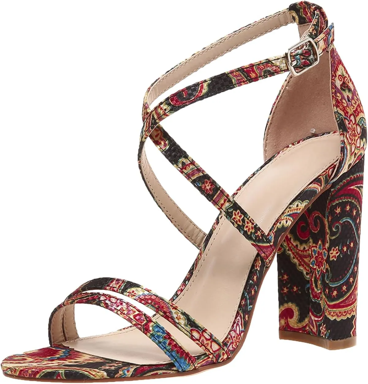 Women's Black Stacked Heeled Sandals Ankle Buckle Cutout Chunky Block Heel Open Toe Sandal Summer Dress Shoes Booties