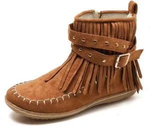 Womens Booties and Ankle Boots Flat Boots for Women Women's Fashion Color Matching Fringe Tassel Boots for Women