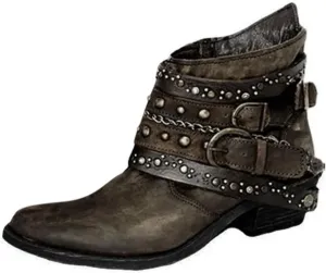Women's Boots Ankle Womens Booties Fall Brown Leather Boots Men Womens Bootie Low Heel Lightweight Breathable Closed Pointed Toe Low Block Heel Zip Up