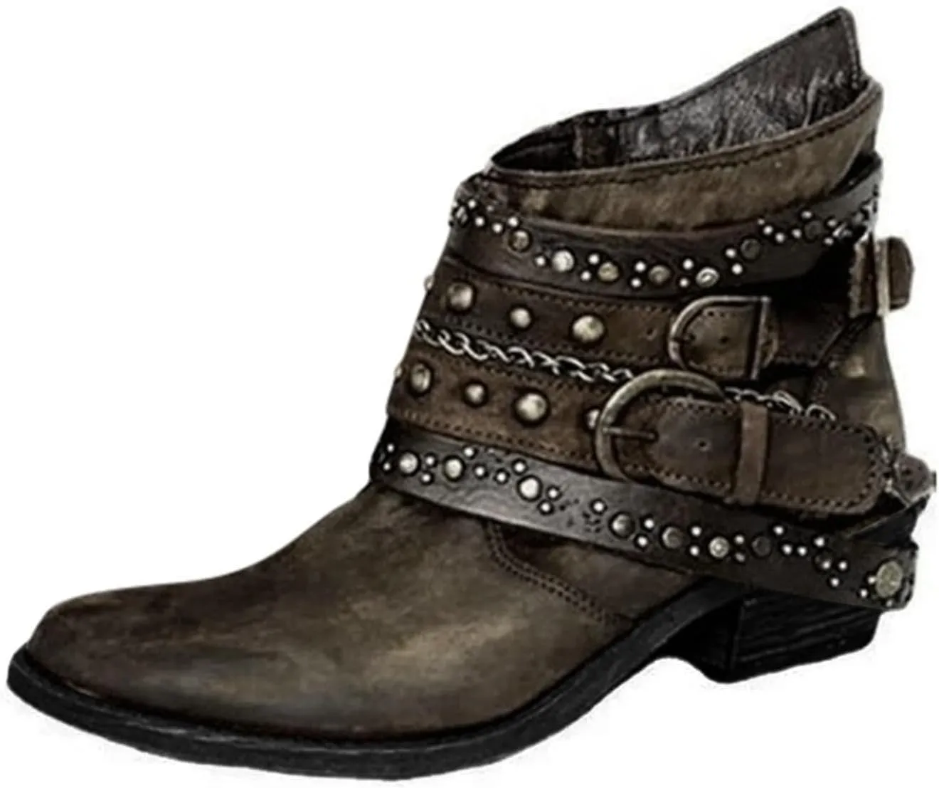 Women's Boots Ankle Womens Booties Fall Brown Leather Boots Men Womens Bootie Low Heel Lightweight Breathable Closed Pointed Toe Low Block Heel Zip Up