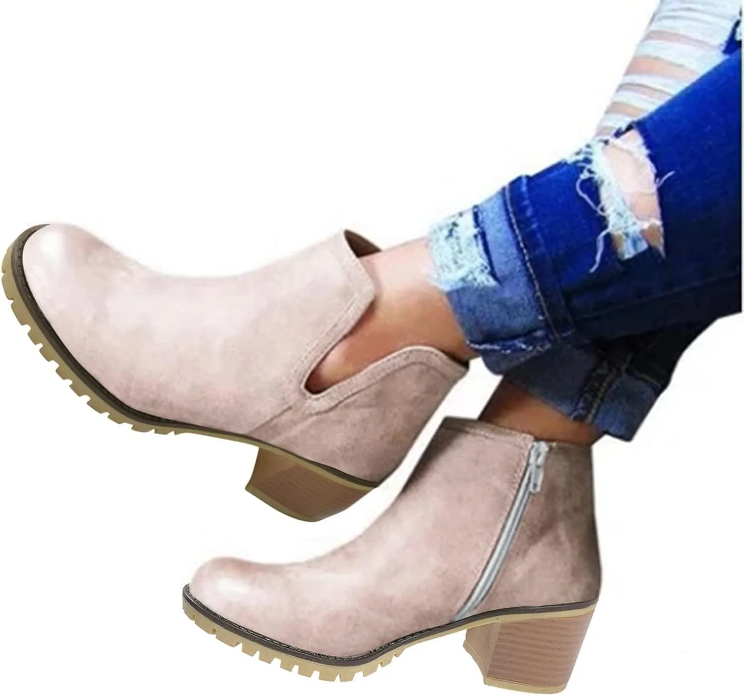 Womens Boots Ankle Womens Fall Booties Women Cowboy Boots Wedge Bootie for Women Comfortable Solid Color Comfy Casual Side Zipper Pointd Toe Suede