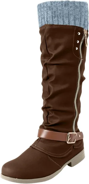 Womens Boots Fall Knee High Boots Women Low Heel Winter Boots for Women Casual Zipper Winter Tall Boots Low Heels