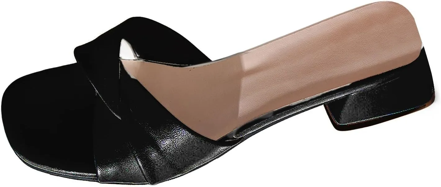 Women's Chunky Heel Sandals 2025 Square Toe Slip On Low Heels Solid Color Block Sandal with Twist Knot Bow Ladies Comfy Summer Orthopedic Slides Causal Daily Shoes for Bridal Evening Cocktail