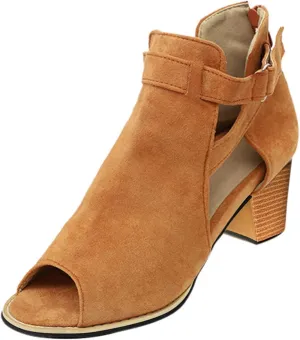 Women's Chunky Heels Boots Sandals Pointed Peep Toe Solid Color Hollow Out Block Sandal with Adjustable Strap Ladies Low Heel Cushion Footbed Orthopedic Casual Shoes for Outdoor Indoor Daily Wear