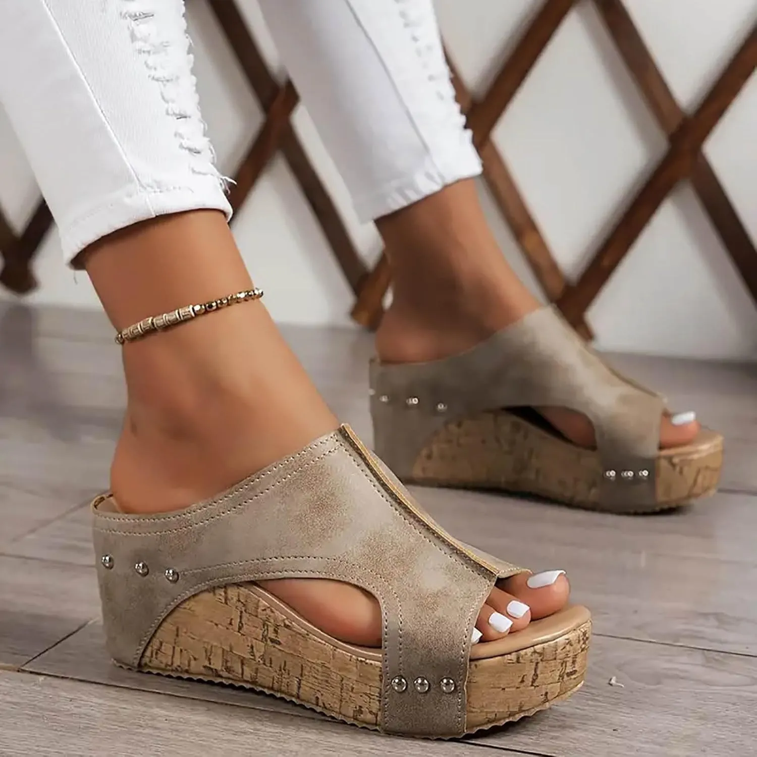 Womens Comfy Wedge Orthopedic Sandals for Women Dressy Summer Platform Cork Women's Wedges Sandal Ankle Strap Ladies Comfortable Strappy Casual Shoes for Daily Wear