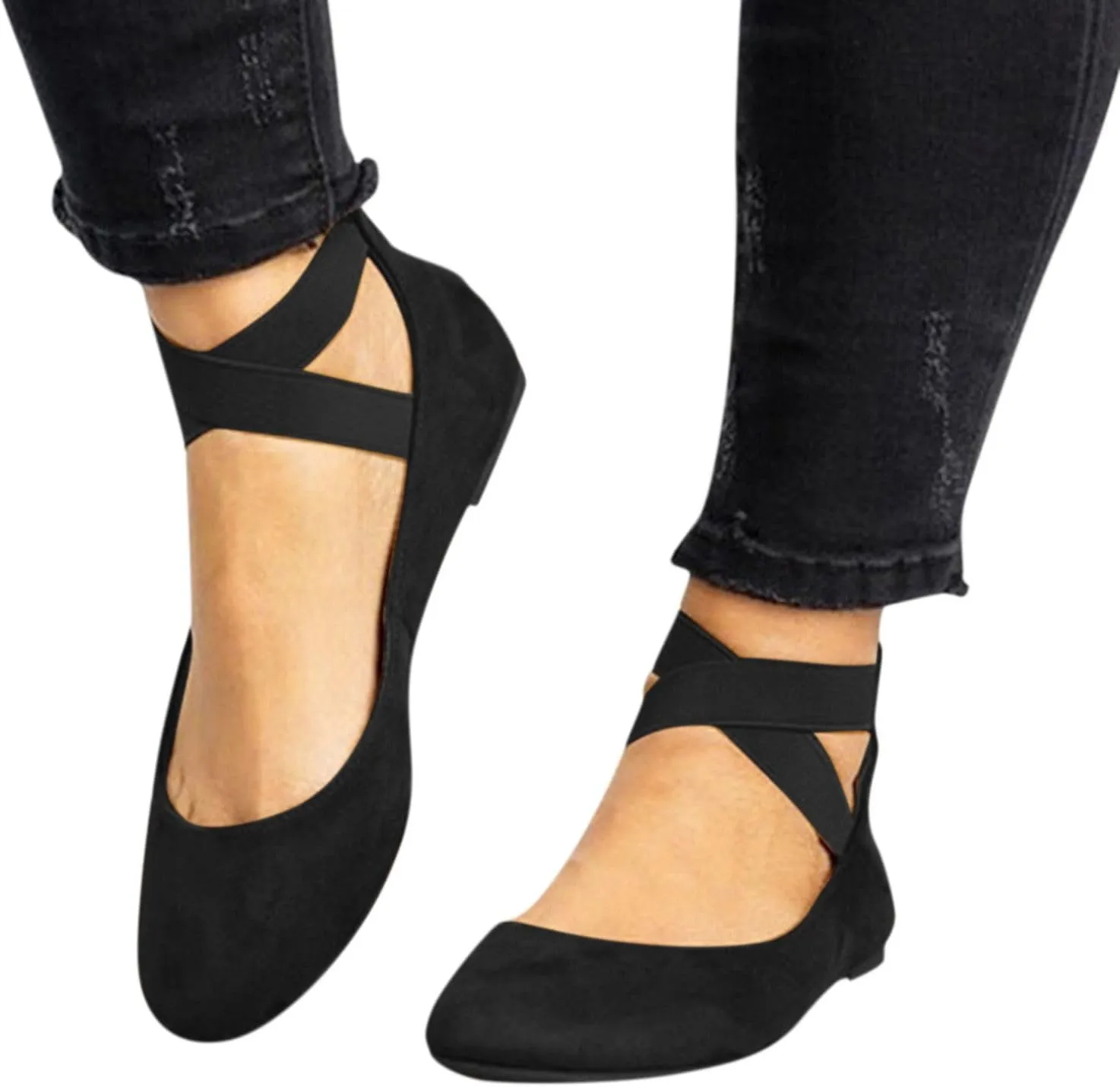 Women's Elastic Ankle Straps Flats Shoes Platform Sandals Espadrille Platform Wedges Sandals Casual Summer Closed Toe Sandal Dressy Crisscross Strap Ballerina Flats Lip on Flat Shoes 2025
