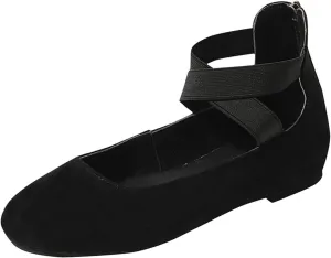 Women's Elastic Ankle Straps Flats Shoes Platform Sandals Espadrille Platform Wedges Sandals Casual Summer Closed Toe Sandal Dressy Crisscross Strap Ballerina Flats Lip on Flat Shoes 2025