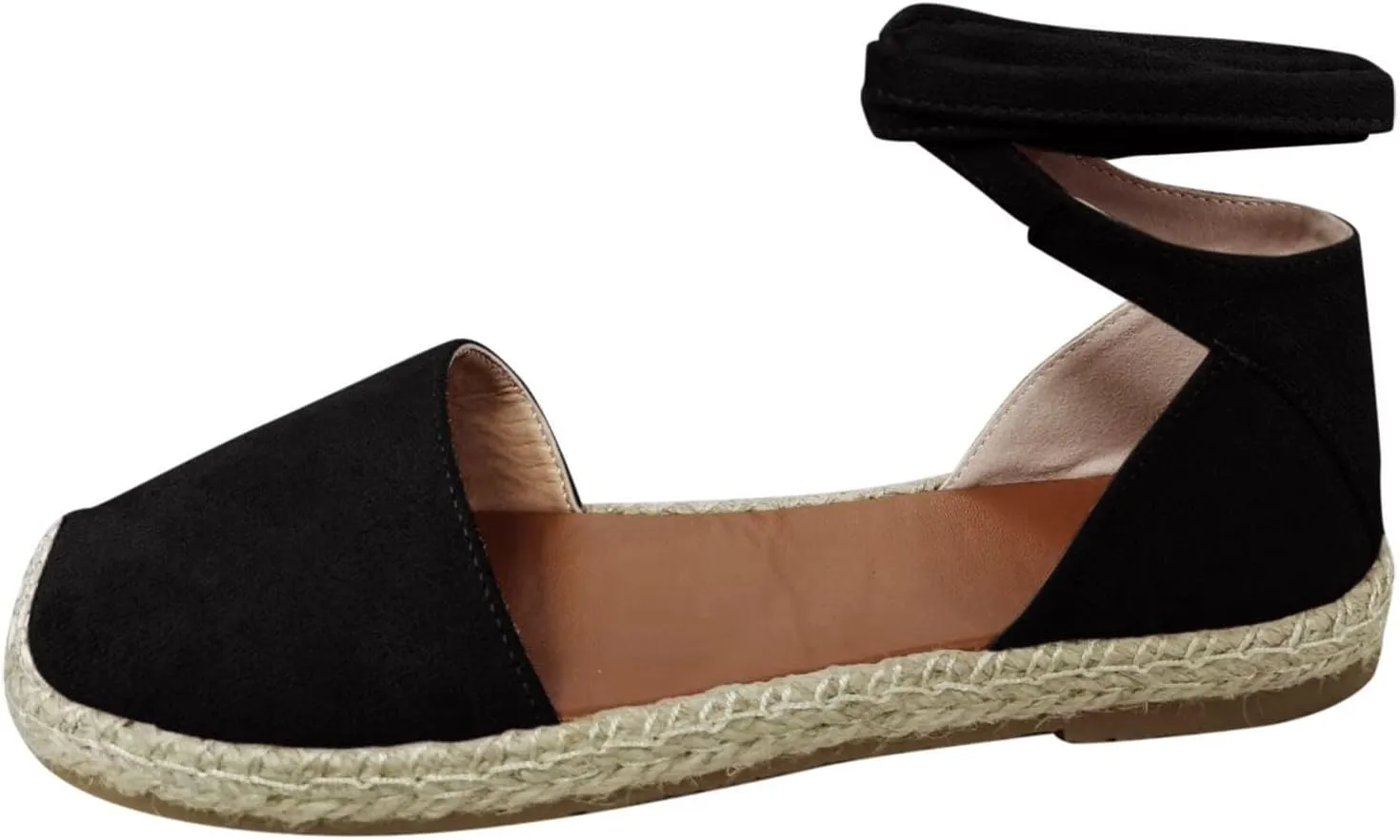 Womens Flat Sandals Closed Toe Wide Width Espadrille Hand-Stitching Sole Non Slip Shoes Hollow Out Vamp Tie-Up Ankle Strap Sandals for Women Casual Dressy