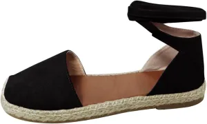 Womens Flat Sandals Closed Toe Wide Width Espadrille Hand-Stitching Sole Non Slip Shoes Hollow Out Vamp Tie-Up Ankle Strap Sandals for Women Casual Dressy
